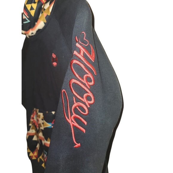 Hooey Sweatshirt Youth M Black Aztec Design Hoodie W/ Logo Sleeve & Pouch - Picture 4 of 6